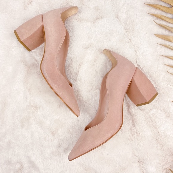 New James Chan Nude Ellie Suede Block Pump heels Size 6 - Picture 1 of 7